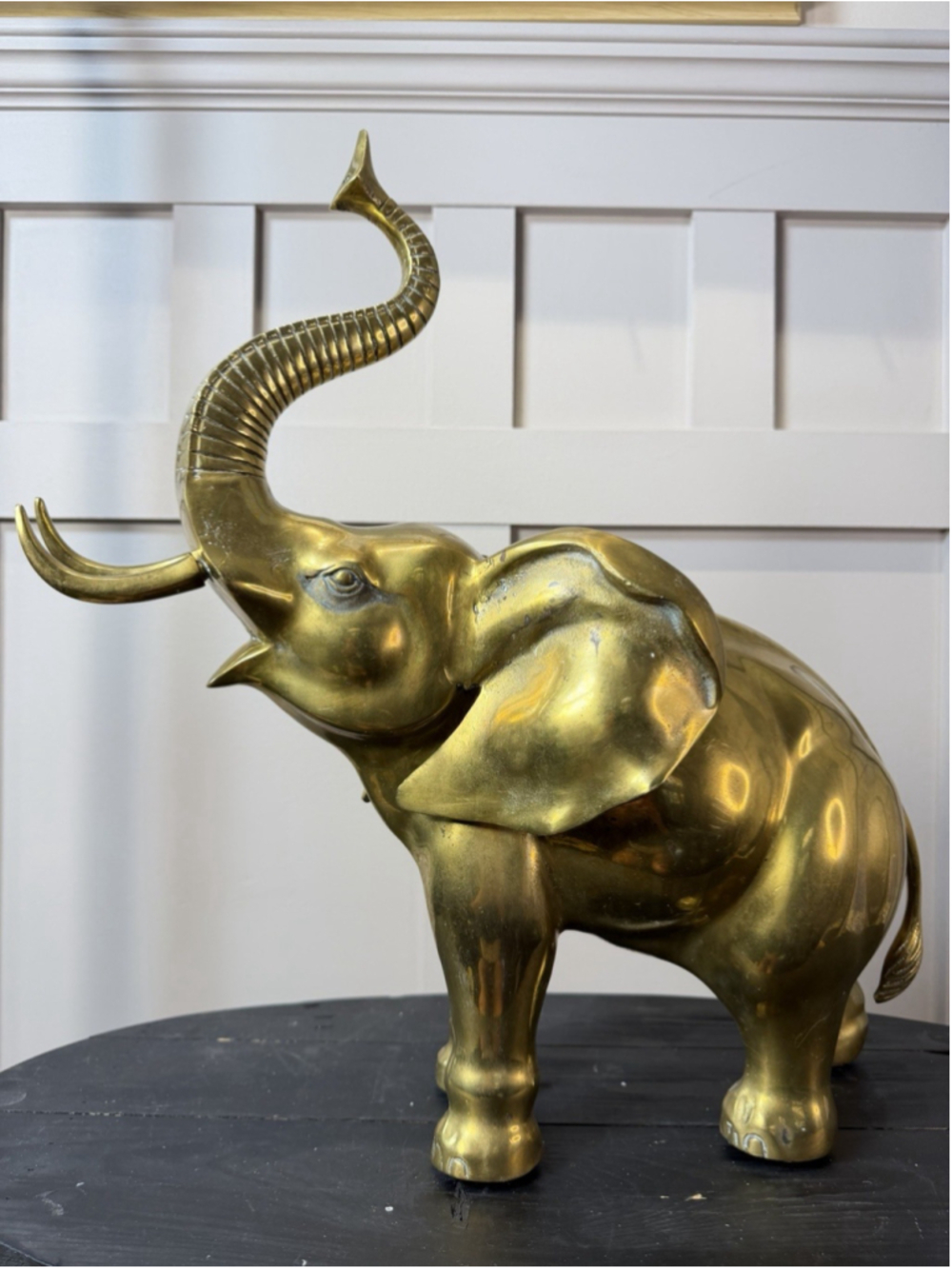 Vtg Brass Elephant Statue Mid Century Home Decor Tall Trunk Up Good Luck 19”